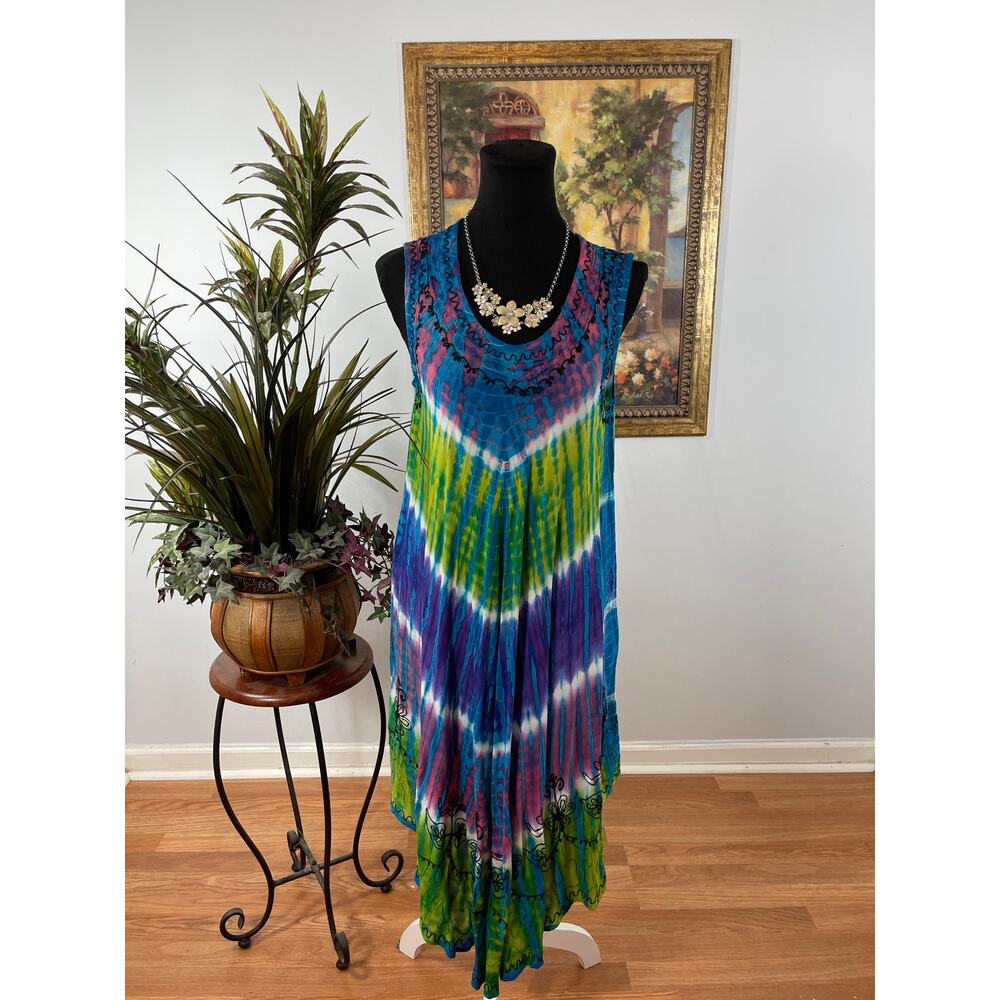 Boho Tie Dye‎ Maxi Dress Free Size Sleeveless Viscose India Flowy